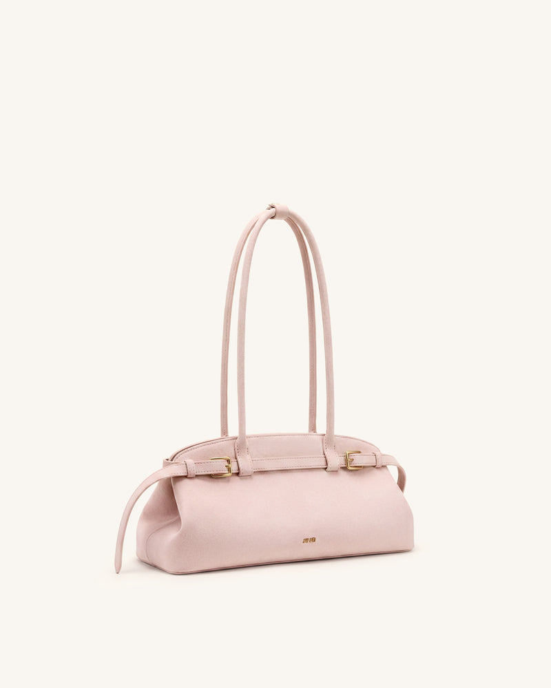 Arden Faux Suede Belt Detail East-West Shoulder Bag - Pink