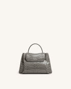 Rhea Small Double Buckle Shoulder Bag - Grey Croc