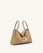 Maelle Faux Ostrich Grain Dachshund Charm Double Handle Bag - Brown