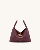 Maelle Faux Ostrich Grain Dachshund Charm Double Handle Bag - Berry Red