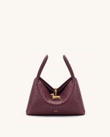Maelle Faux Ostrich Grain Dachshund Charm Double Handle Bag - Berry Red
