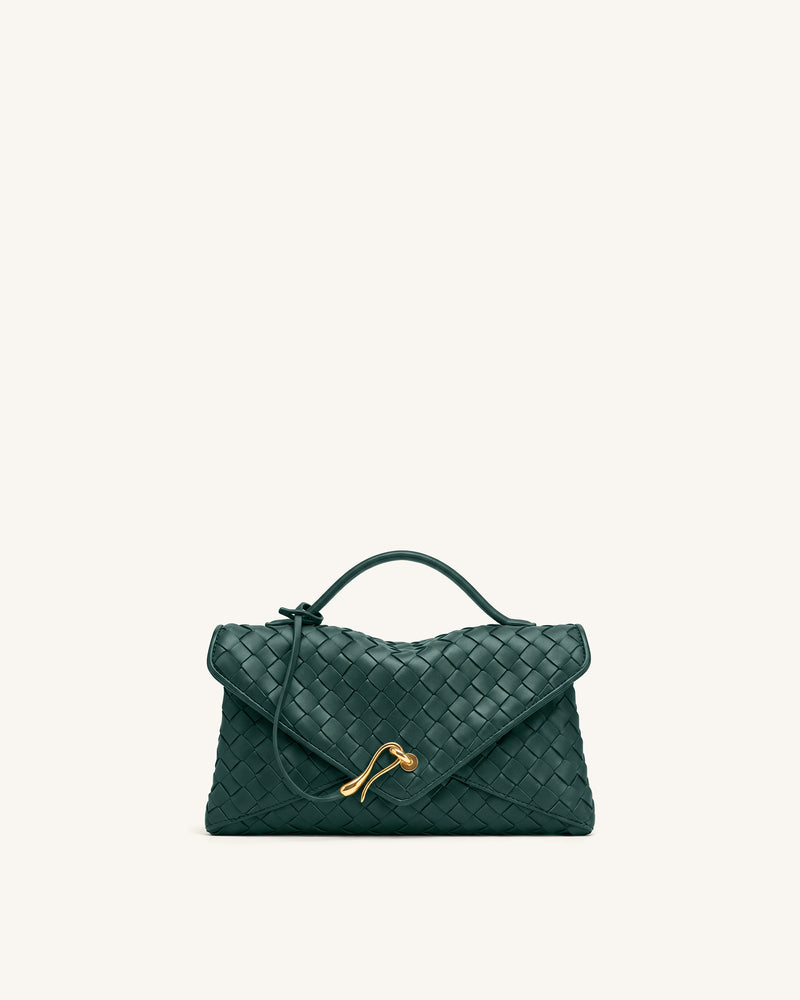 Celeste Woven Envelope Bag - Dark Ink Green