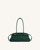 Arden Faux Suede Belt Detail East-West Shoulder Bag - Dark Green
