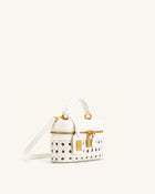 Cleo Woven Box Shape Top Handle Bag - Warm White