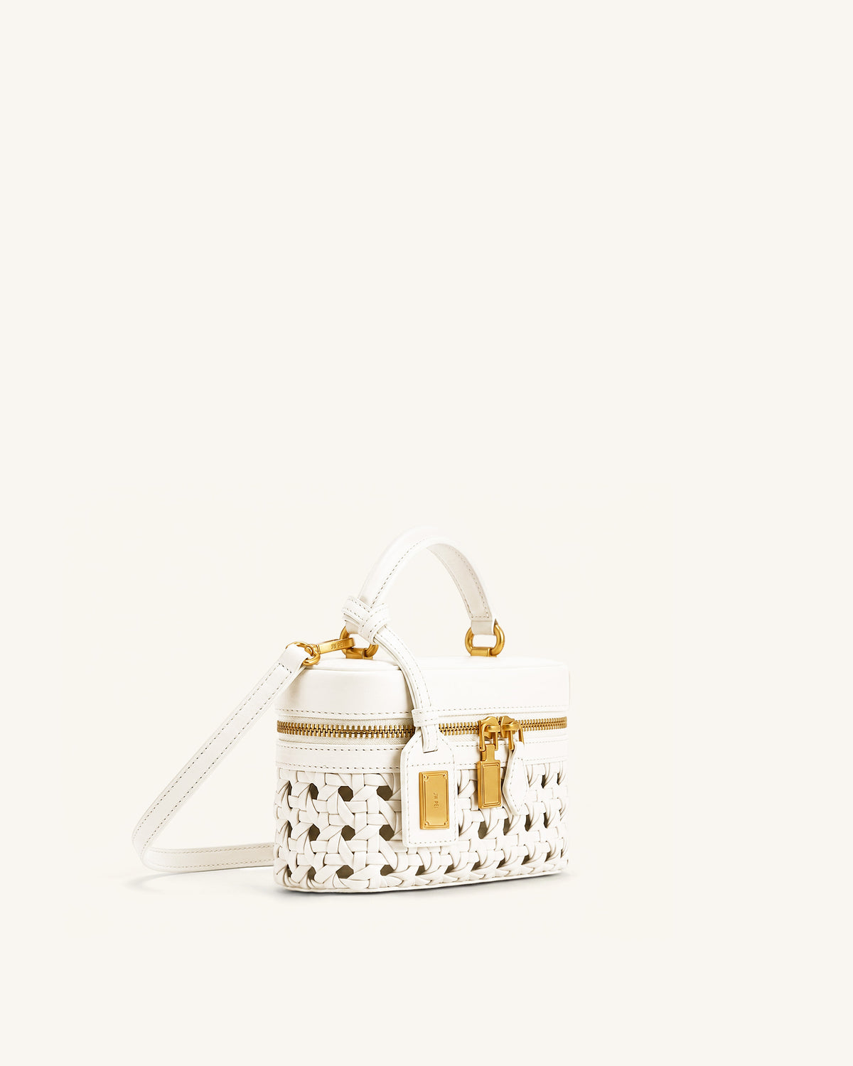 Cleo Woven Box Shape Top Handle Bag - Warm White