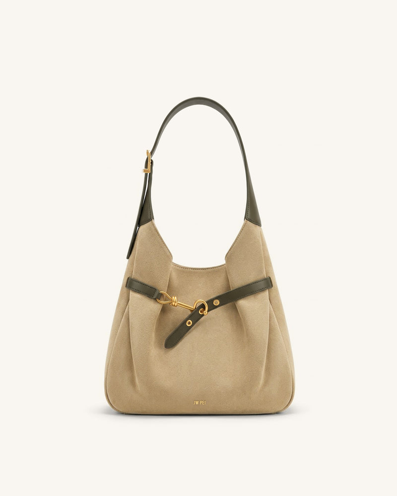 Alina Faux Suede Hobo Bag - Brownish Green