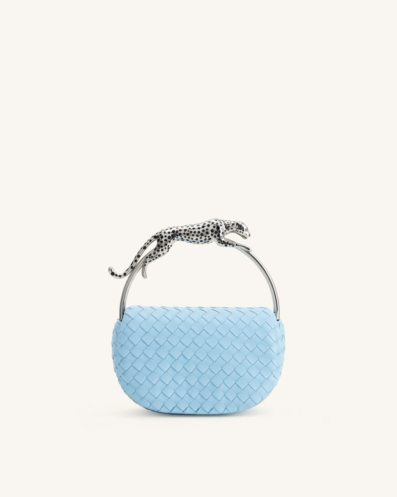 Ione Woven Leopard Shaped Top Handle Bag - Light Blue