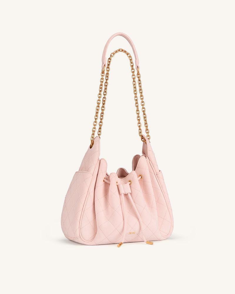 Rowan Faux Suede Quilted Chain Bucket Bag - Pink