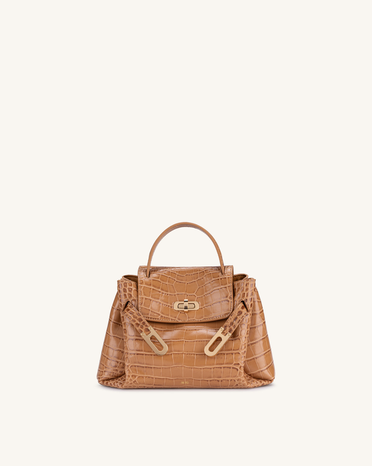 Rhea Small Double Buckle Shoulder Bag - Light Brown Croc