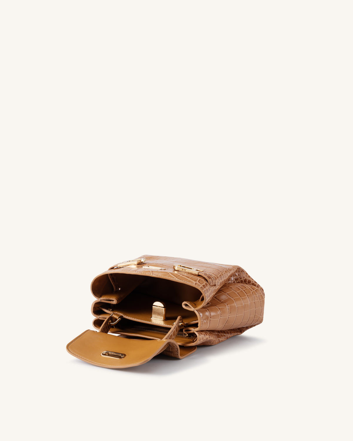 Rhea Small Double Buckle Shoulder Bag - Light Brown Croc