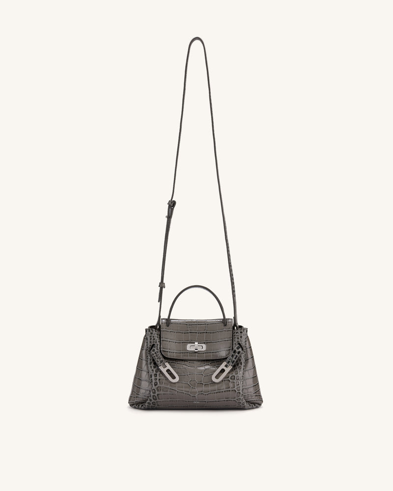 Rhea Small Double Buckle Shoulder Bag - Grey Croc