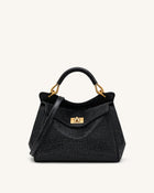 Lucia Classic Artificial Crystal Top Handle Bag - Black