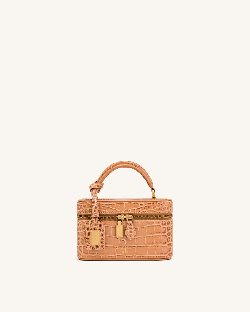 Cleo Box Shape Top Handle Bag - Brown Croc