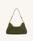 Jayla Metal Pendant Embellished Shoulder Bag - Green Croc