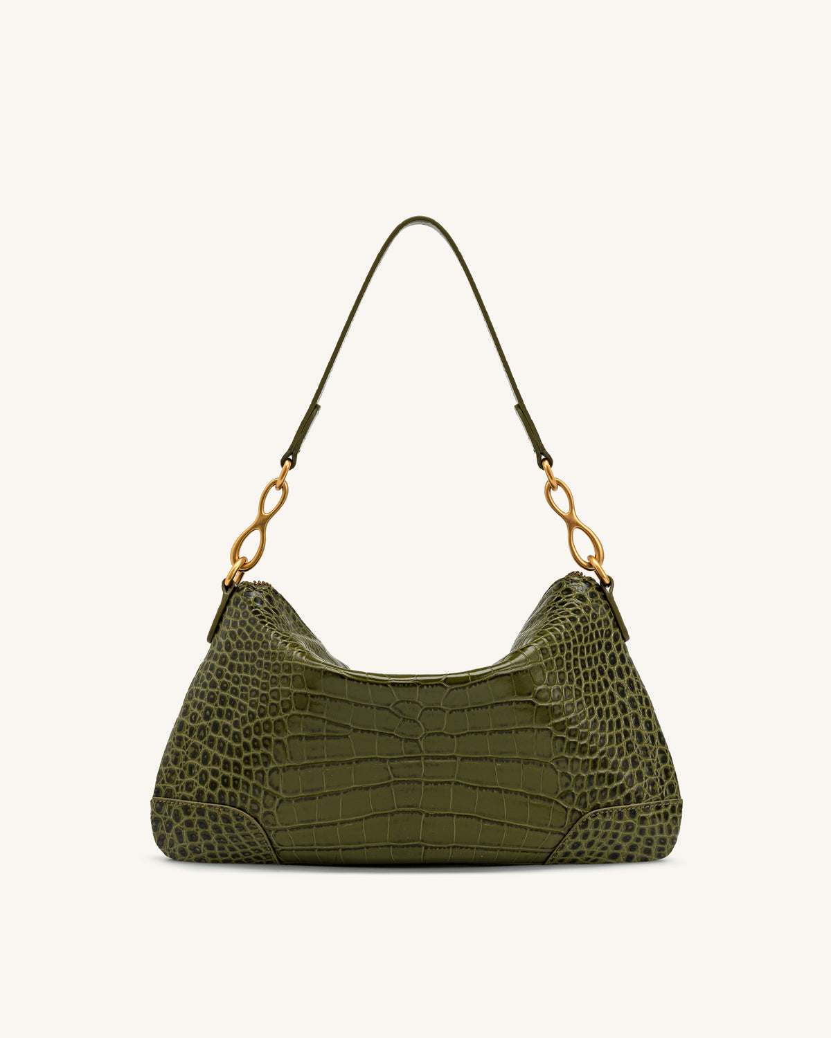 Jayla Metal Pendant Embellished Shoulder Bag - Green Croc