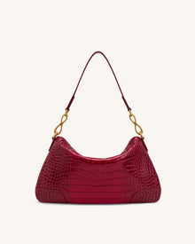 Jayla Metal Pendant Embellished Shoulder Bag - Red Croc