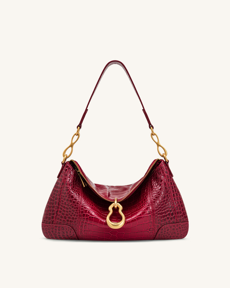 Jayla Metal Pendant Embellished Shoulder Bag - Red Croc