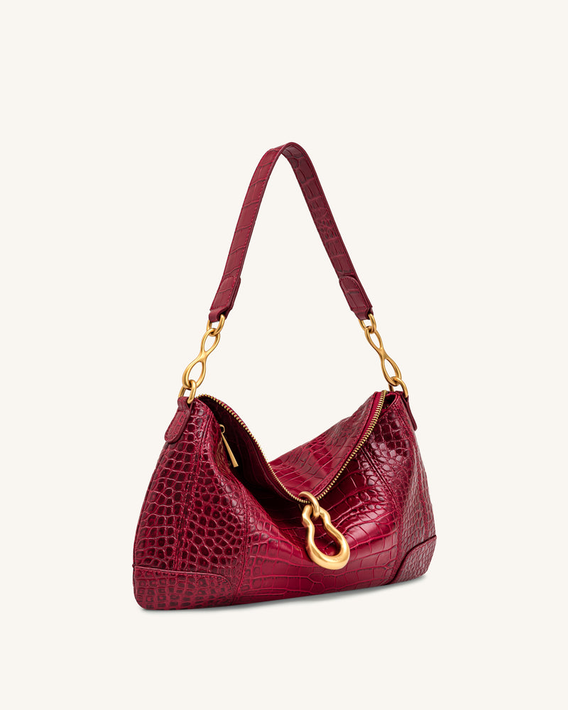 Jayla Metal Pendant Embellished Shoulder Bag - Red Croc