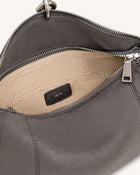 Jayla Faux Suede Metal Pendant Embellished Shoulder Bag - Dark Grey