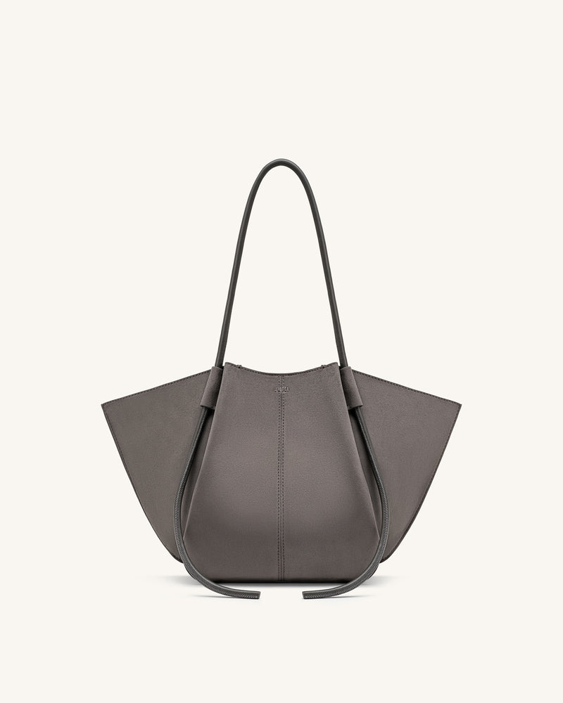 Nala Faux Suede Wide Tote Bag - Dark Gray