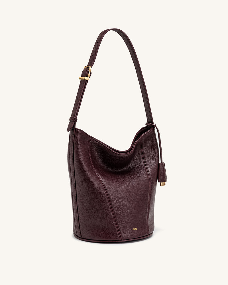 Zora Pebbled Bucket Bag - Deep Burgundy