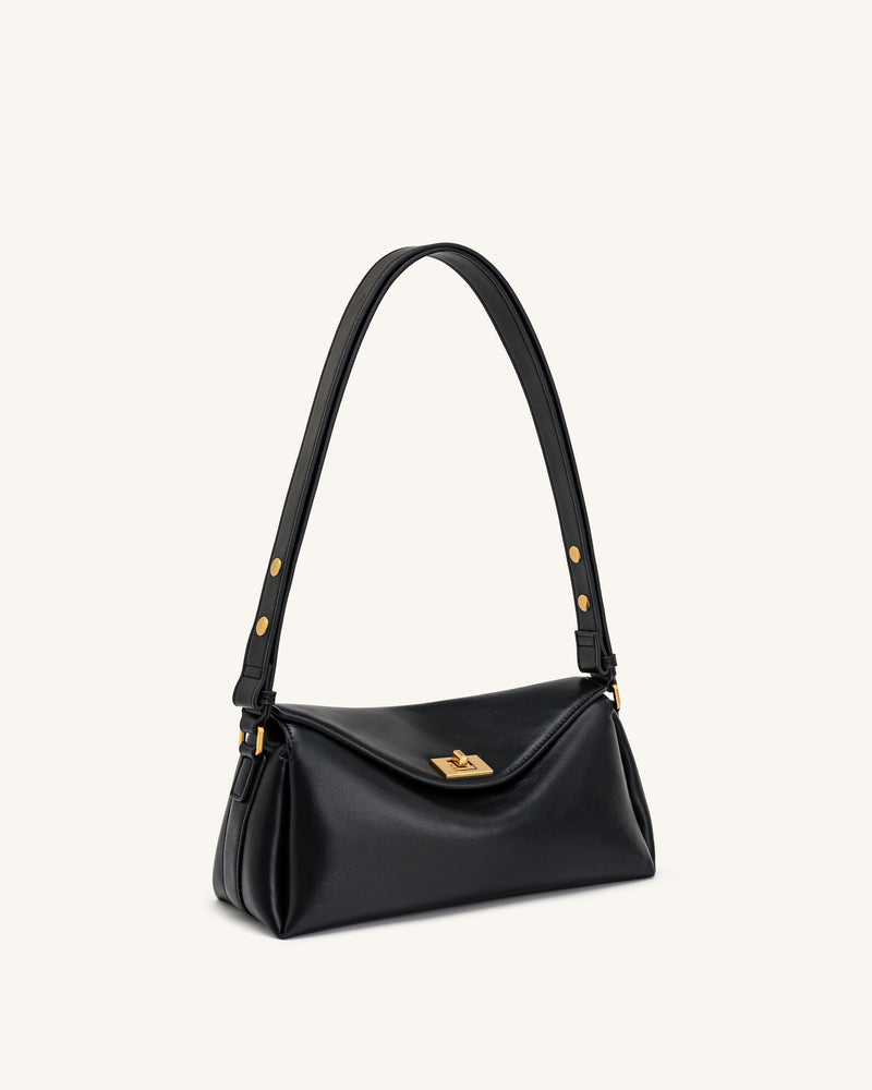 Lucia Asymmetric Flap Shoulder Bag - Black