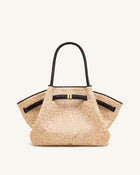 Hana Medium Faux Straw Tote Bag - Brown