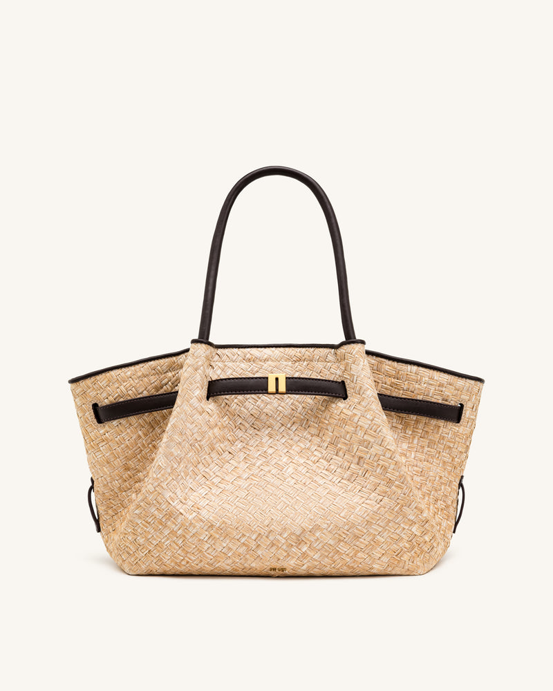 Hana Medium Faux Straw Tote Bag - Brown