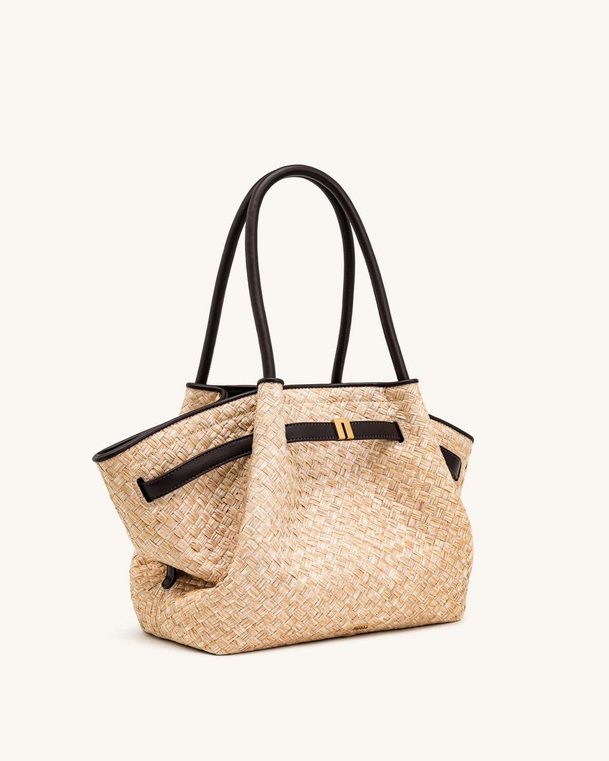 Hana Medium Faux Straw Tote Bag - Brown