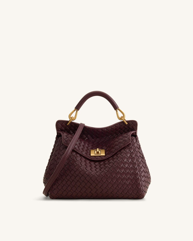 Lucia Classic Woven Top Handle Bag - Dark Burgundy