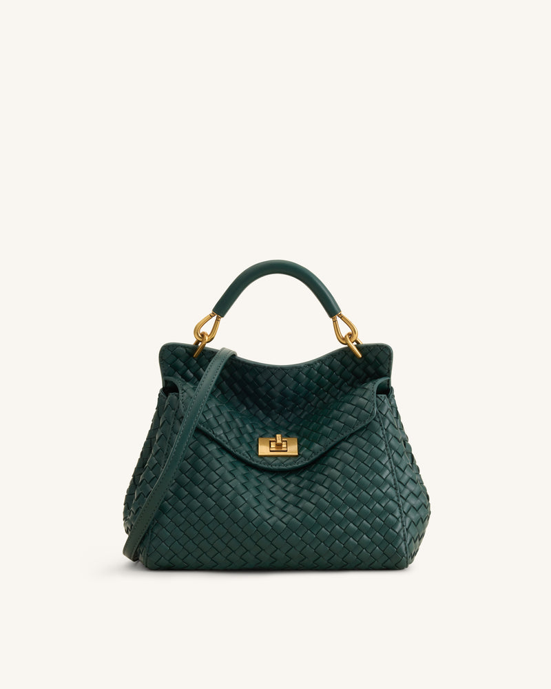 Lucia Classic Woven Top Handle Bag - Forest Green