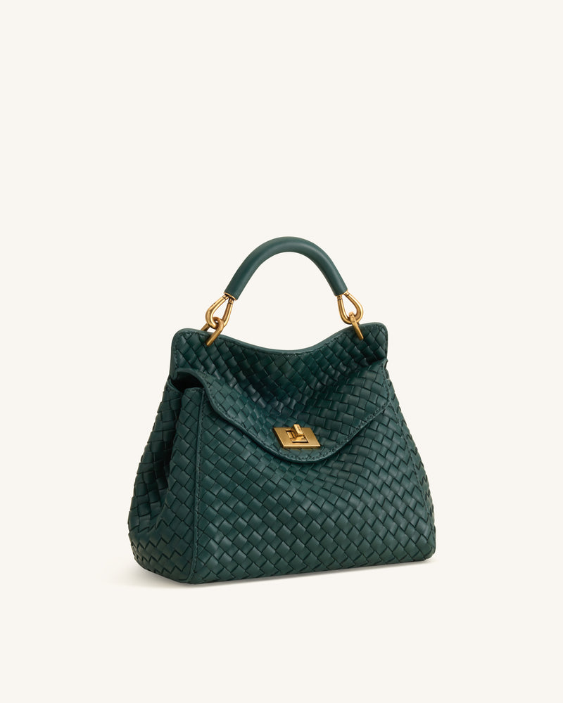 Lucia Classic Woven Top Handle Bag - Forest Green