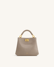 Lucia Elephant-Effect Top Handle Bag - Stone Gray