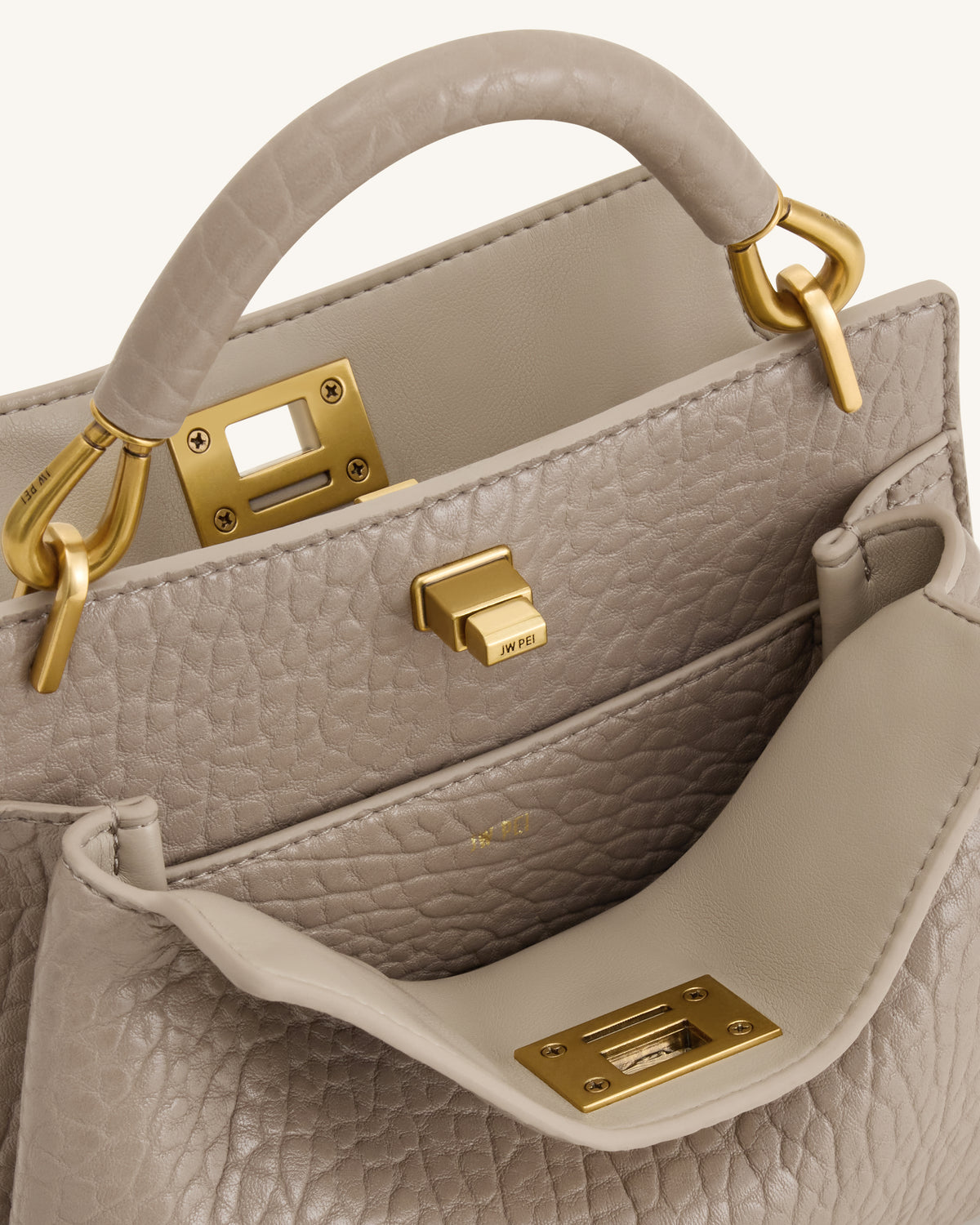 Lucia Elephant-Effect Top Handle Bag - Stone Gray