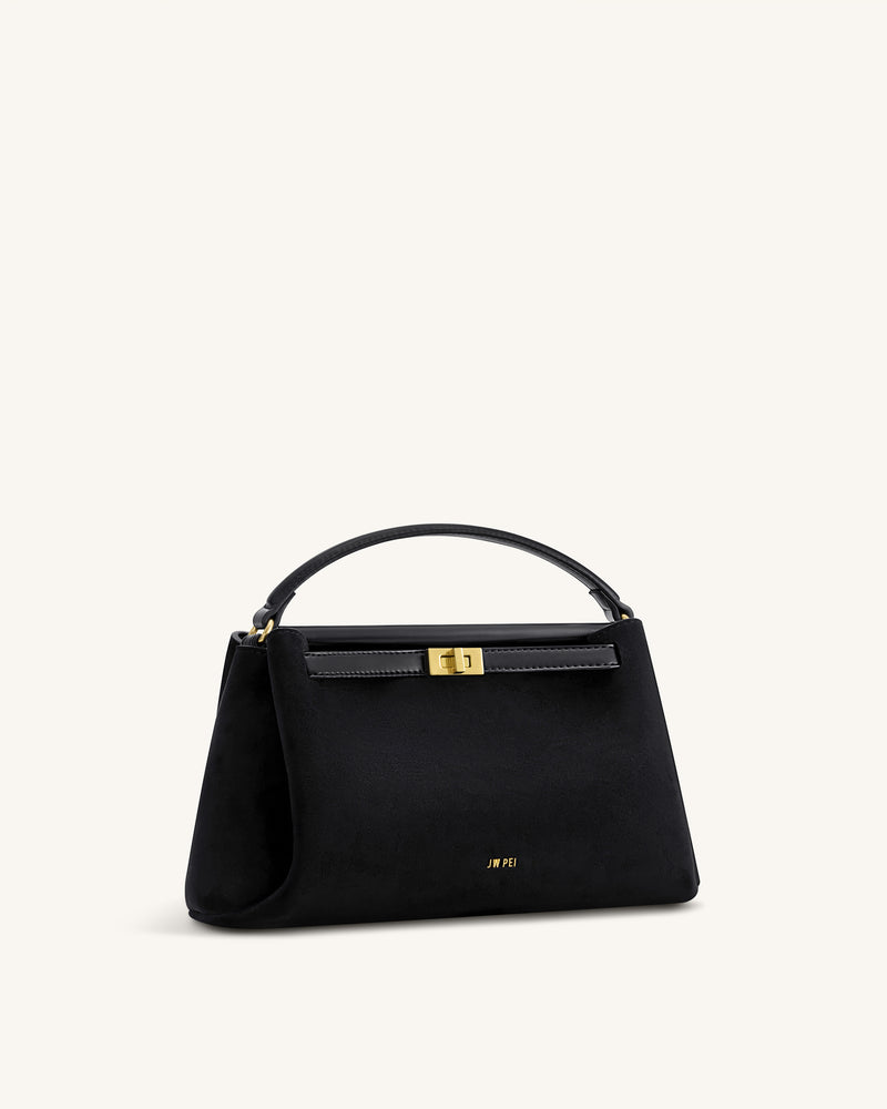 Carmen Faux Suede Top Handle Bag - Black