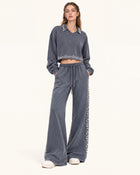 Gradient Pearl Trim Cropped Sweatshirt - Washed Slate