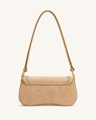 Joy Croc-Embossed Faux Suede Shoulder Bag - Beige