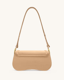 Joy Croc-Embossed Faux Suede Shoulder Bag - Beige