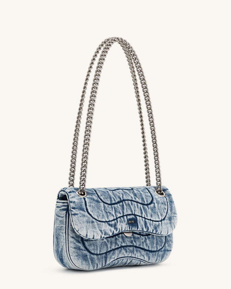 Tina Denim Quilted Chain Crossbody - Blue