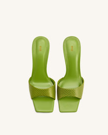 Hannah Snakeskin Heel Mules - Green
