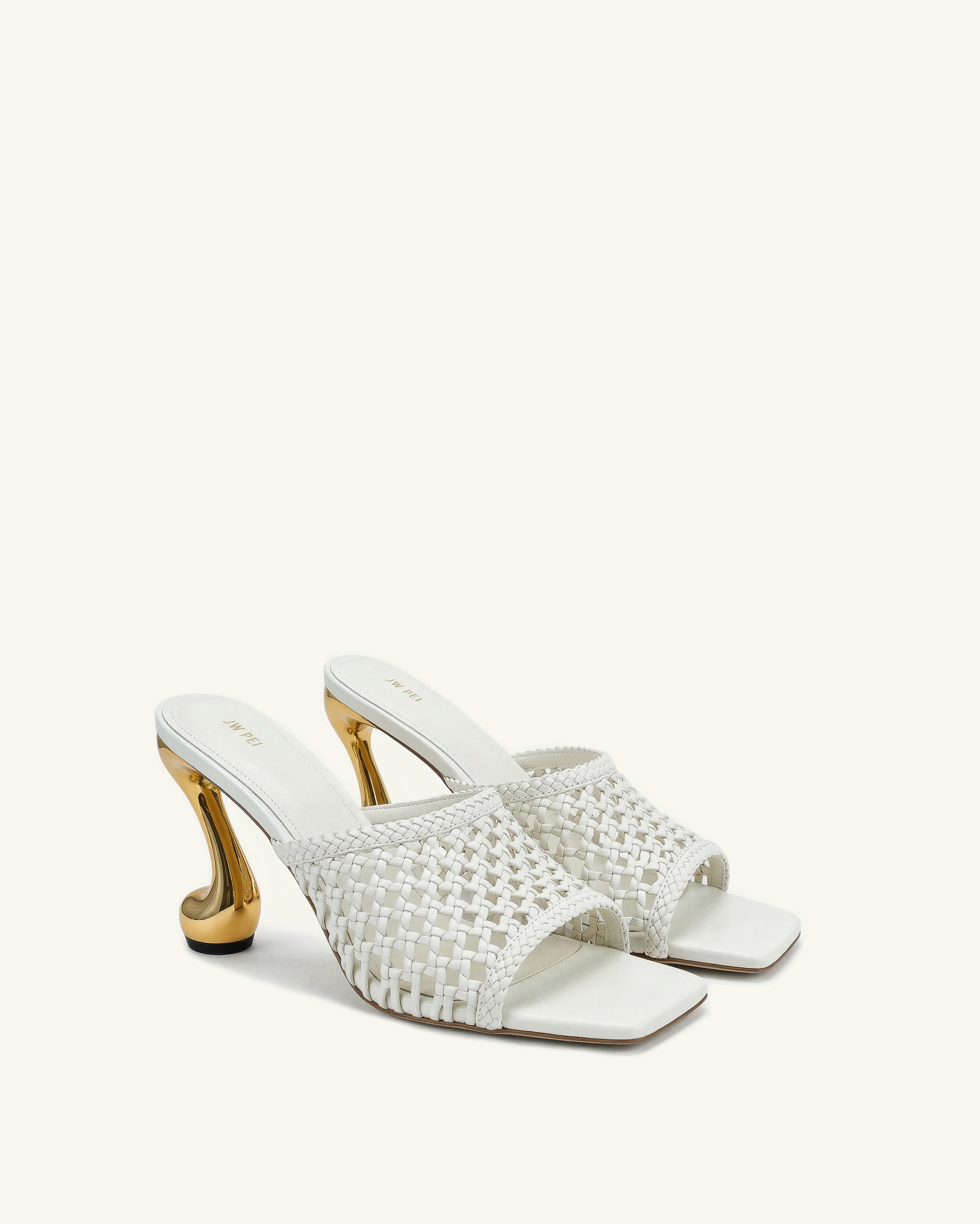 Hannah Woven Heel Mules - White