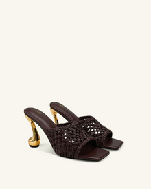 Hannah Woven Heel Mules - Burgundy