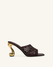 Hannah Woven Heel Mules - Burgundy