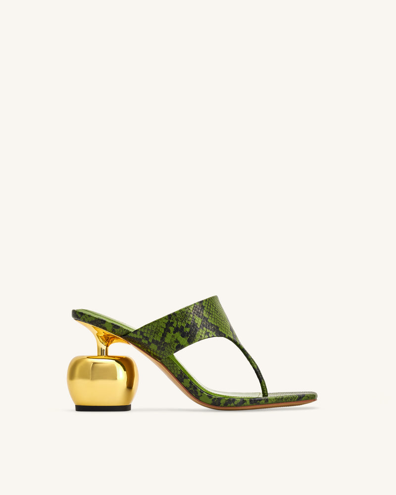 Naomi Snakeskin Heeled Flip Flops - Green