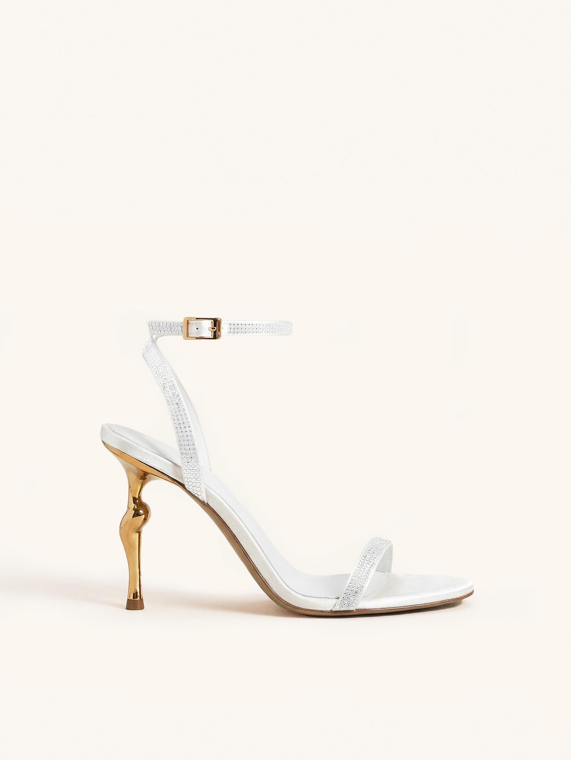 Alivia Artifical Crystal Heel Sandals - White