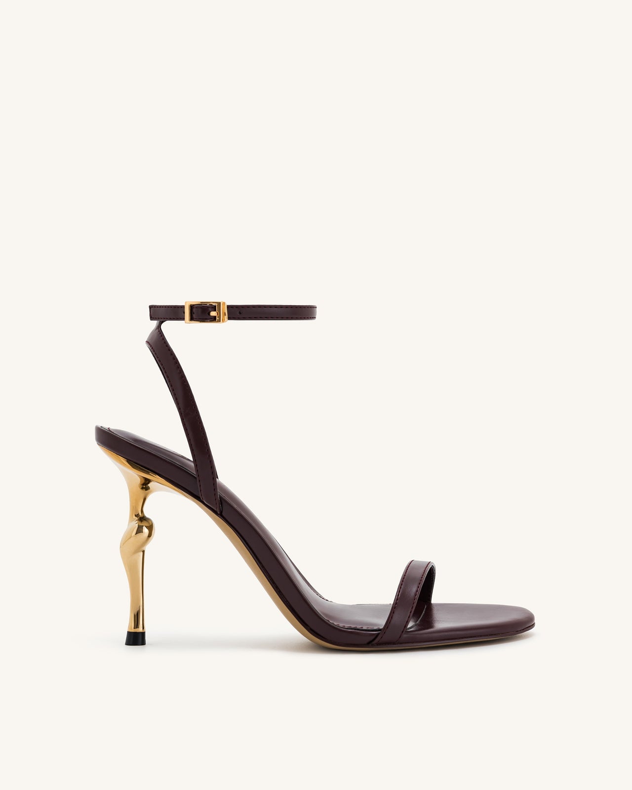 Alivia Gold Metal Heel Sandals - Claret Red