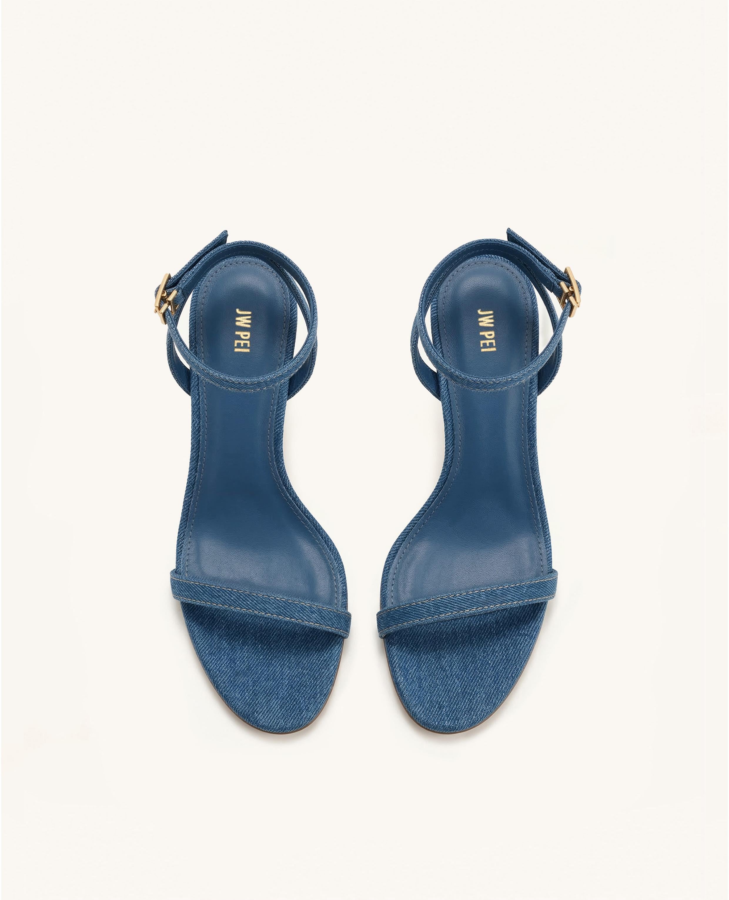 Alivia Gold Metal Heel Sandals - Denim Blue