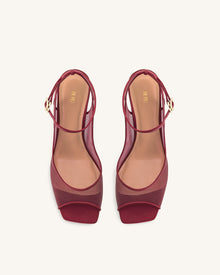 Serenity Open Toe Mesh Slingback Sandals - Burgundy