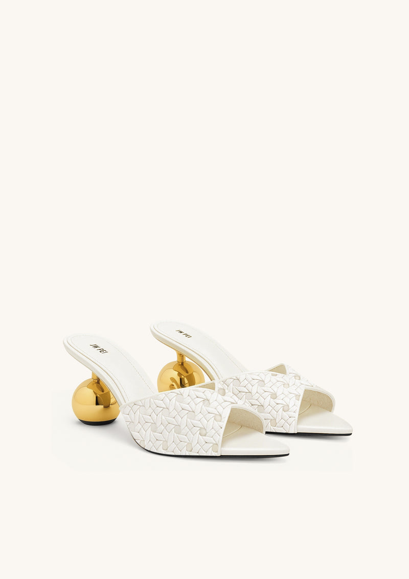 Ellie Woven Sphere Heel Mules - White