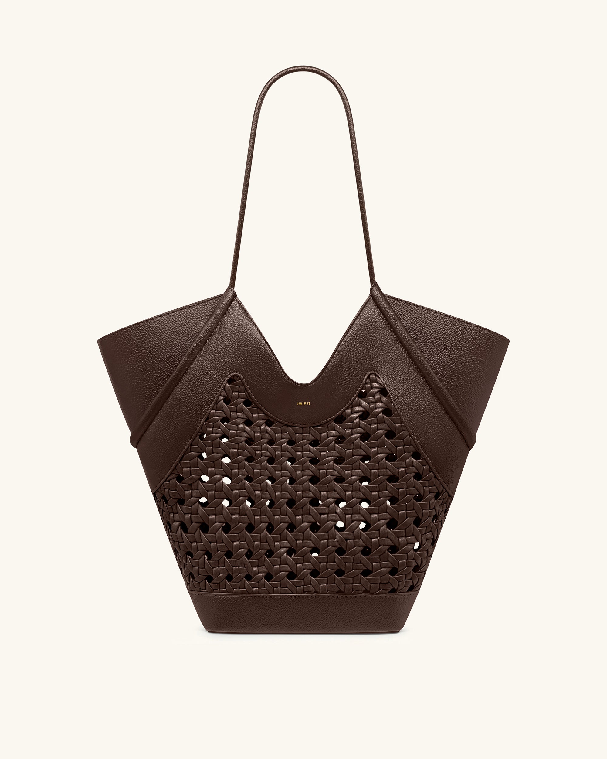 Maribel Woven Panel Tote Bag - Dark Brown